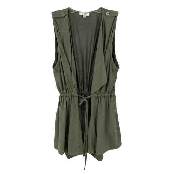 Umgee Women Tie Front Top S Green Open Front Surplice Sleeveless Soft Faux Suede - Picture 1 of 7